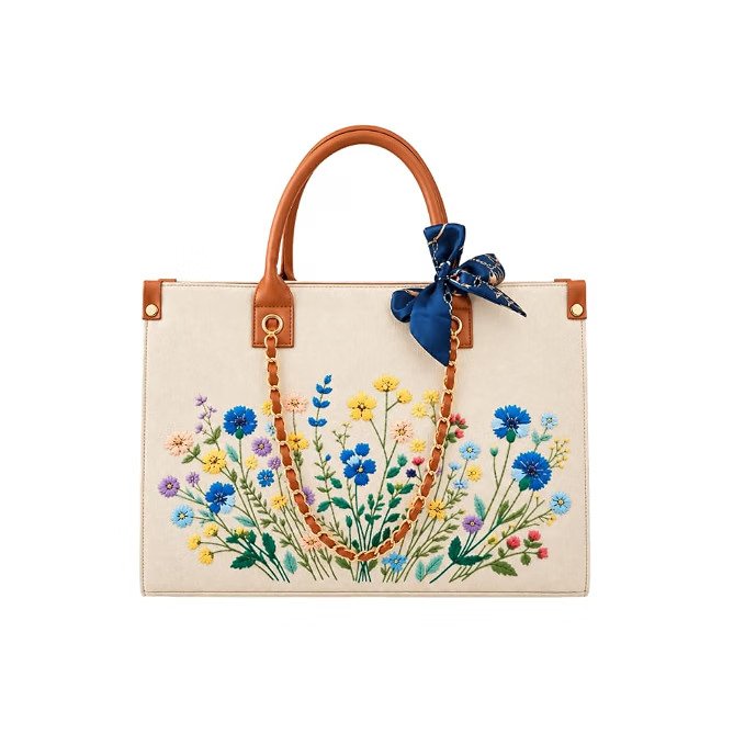 Floral Embroidery Print bag