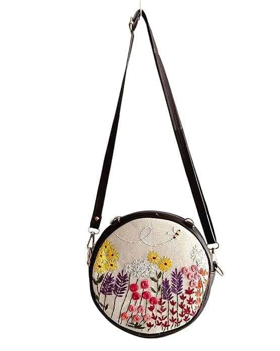 Handmade Floral Embroidery Sling Bag  Garden