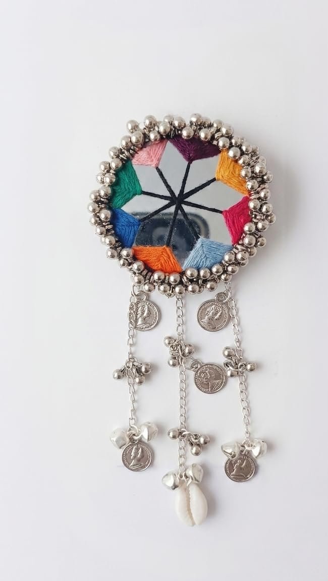Handmade Oxidized Silver Mirror Work Hair Clip for Women