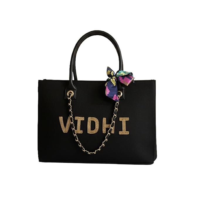 Personalized Black Tote Bag with Name
