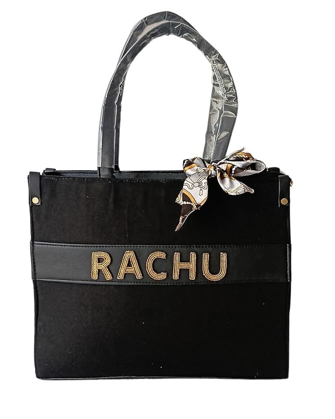 Luxury Personalized Black Canvas Tote Bag