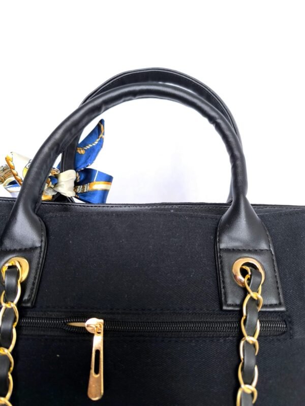 Personalized Black Tote Bag with Name & Hand-Embroidered Charm - Image 3