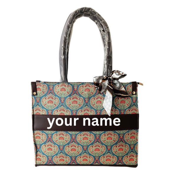 Meera Luxury Handmade jute print Tote Bag with Custom Name - Image 3